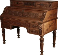 Pamono Antique Secretary Desk with Carved Oak, 1881 Online
