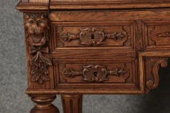 Pamono Antique Secretary Desk with Carved Oak, 1881 Online