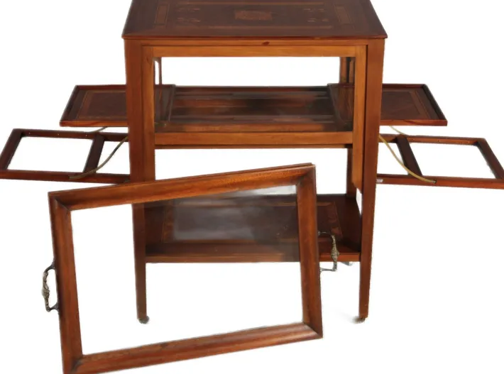 Pamono Antique Serving Trolley with Automatic Pull-Out Removable Tray in Mahoganyy 1900s Clearance