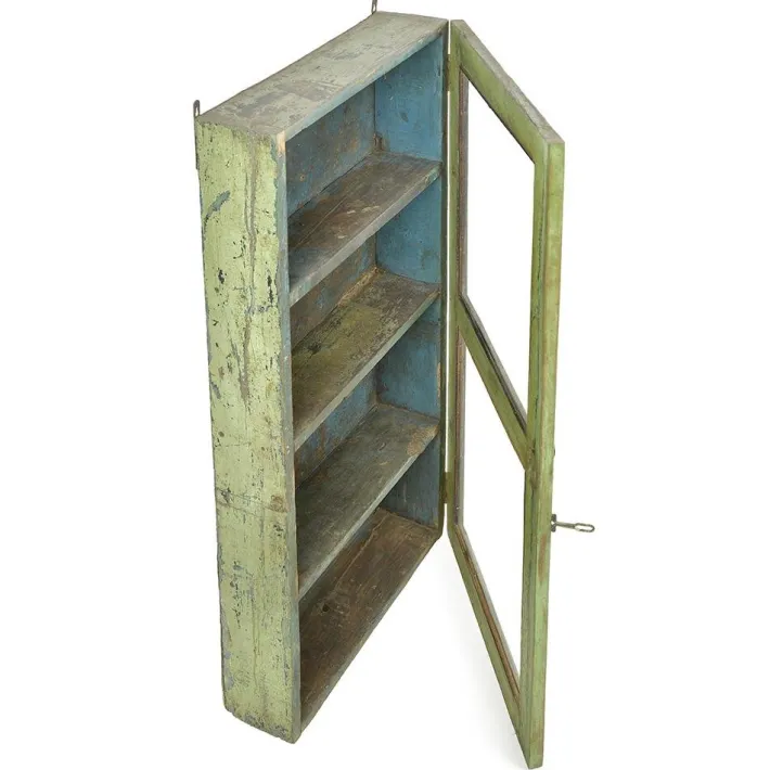 Pamono Antique Solid Wood Wall Display Case with Green Patina Outlet