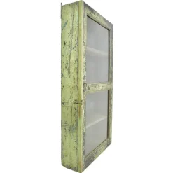 Pamono Antique Solid Wood Wall Display Case with Green Patina Outlet