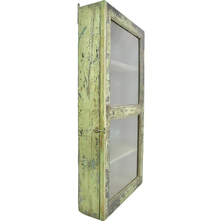 Pamono Antique Solid Wood Wall Display Case with Green Patina Outlet
