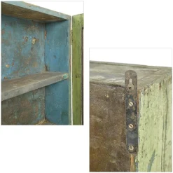 Pamono Antique Solid Wood Wall Display Case with Green Patina Outlet