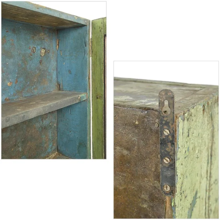 Pamono Antique Solid Wood Wall Display Case with Green Patina Outlet