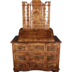 Pamono Antique 18th Century Baroque Tabernacle Secretary in Oak with Walnut Veneer, 1730s