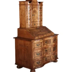 Pamono Antique 18th Century Baroque Tabernacle Secretary in Oak with Walnut Veneer, 1730s