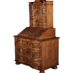 Pamono Antique 18th Century Baroque Tabernacle Secretary in Oak with Walnut Veneer, 1730s