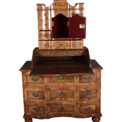 Pamono Antique 18th Century Baroque Tabernacle Secretary in Oak with Walnut Veneer, 1730s