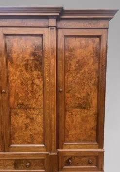 Pamono Antique Victorian Burr Walnut Breakfront Wardrobe, 1860s
