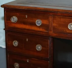 Pamono Antique Victorian Hardwood Pedestal Desk with Tooled Leather Top Hot