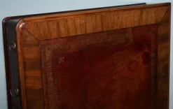 Pamono Antique Victorian Hardwood Pedestal Desk with Tooled Leather Top Hot