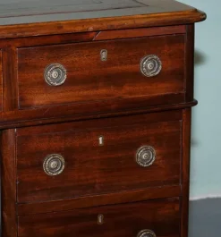Pamono Antique Victorian Hardwood Pedestal Desk with Tooled Leather Top Hot