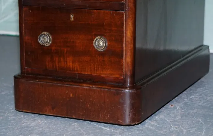 Pamono Antique Victorian Hardwood Pedestal Desk with Tooled Leather Top Hot