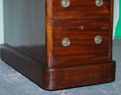 Pamono Antique Victorian Hardwood Pedestal Desk with Tooled Leather Top Hot