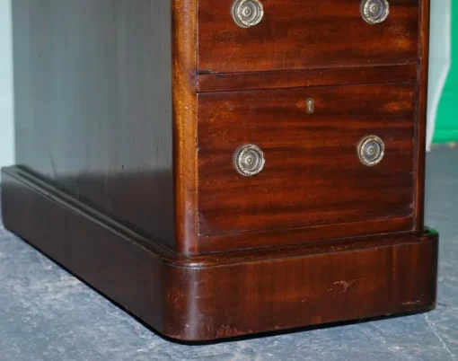 Pamono Antique Victorian Hardwood Pedestal Desk with Tooled Leather Top Hot