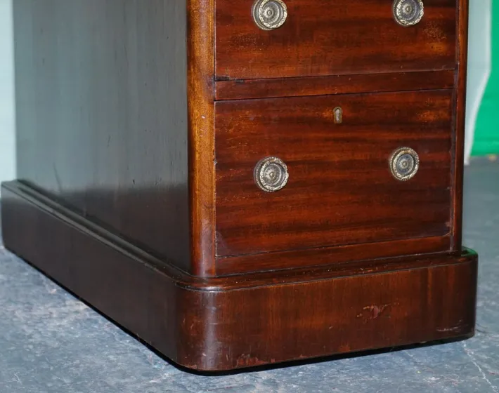 Pamono Antique Victorian Hardwood Pedestal Desk with Tooled Leather Top Hot