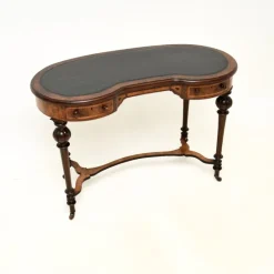 Pamono Antique Victorian Kidney Shaped Desk in Burr Walnut with Leather Top, 1860 New