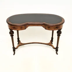 Pamono Antique Victorian Kidney Shaped Desk in Burr Walnut with Leather Top, 1860 New