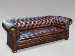 Pamono Antique Victorian Three-Seater Chesterfield Sofa in Leather, 1890 New