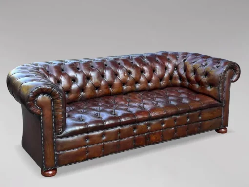 Pamono Antique Victorian Three-Seater Chesterfield Sofa in Leather, 1890 New