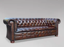 Pamono Antique Victorian Three-Seater Chesterfield Sofa in Leather, 1890 New