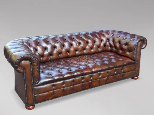 Pamono Antique Victorian Three-Seater Chesterfield Sofa in Leather, 1890 New