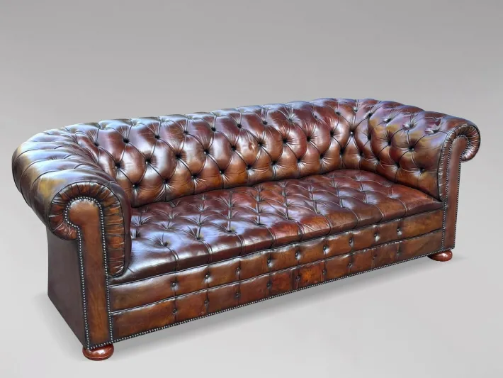 Pamono Antique Victorian Three-Seater Chesterfield Sofa in Leather, 1890 New