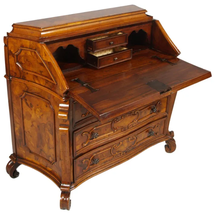Pamono Antique Walnut & Burl Style 700 Lombardo Secretaire by Bottega Milanese dei Valentini Sale