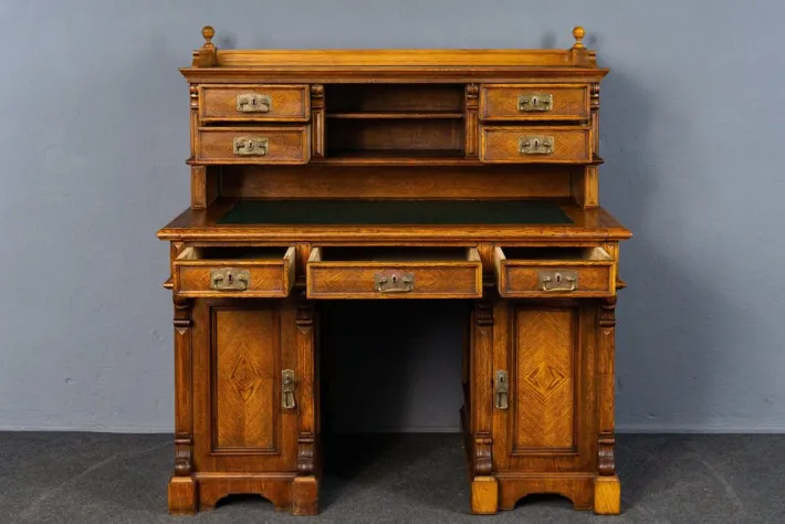 Pamono Antique Wilhelminian Oak Secretaire Desk Hot