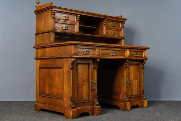 Pamono Antique Wilhelminian Oak Secretaire Desk Hot