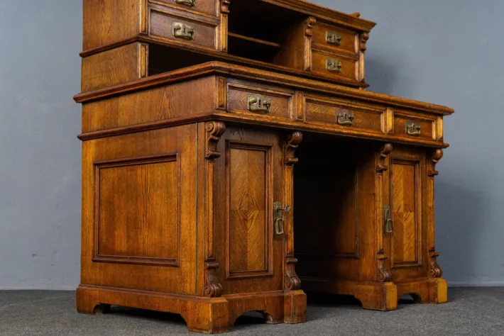 Pamono Antique Wilhelminian Oak Secretaire Desk Hot