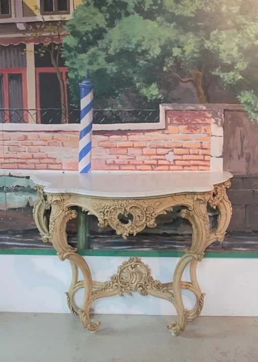 Pamono Antique Wood and White Marble Console Table Best