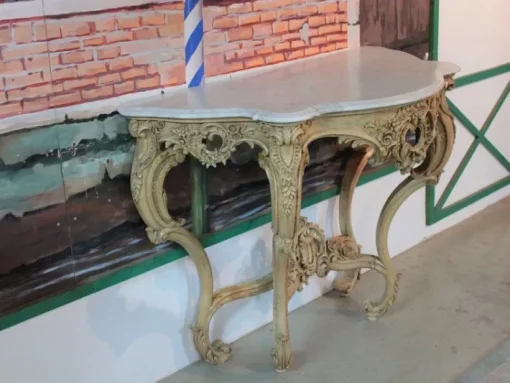 Pamono Antique Wood and White Marble Console Table Best