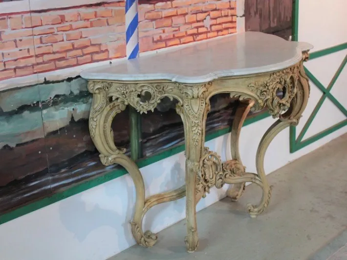 Pamono Antique Wood and White Marble Console Table Best