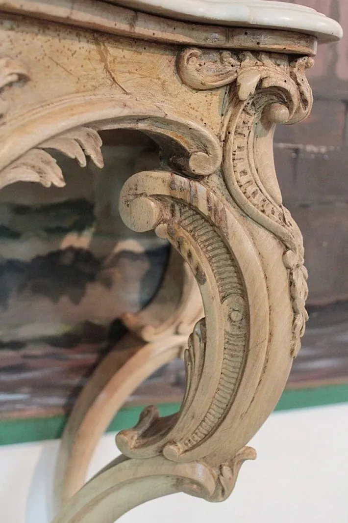 Pamono Antique Wood and White Marble Console Table Best