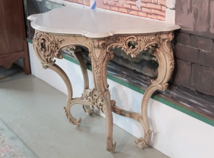 Pamono Antique Wood and White Marble Console Table Best