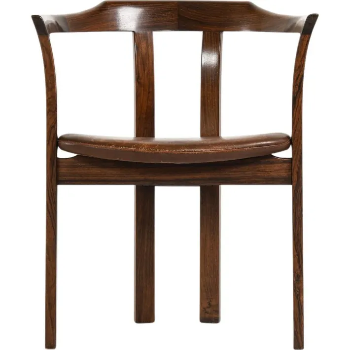 Pamono Armchair in Rosewood and Brown Leather attributed to Hans Olsen, 1960s Clearance