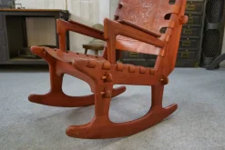 Pamono Armchair in Wood and Red Leather by Angel Pazmino, 1960s