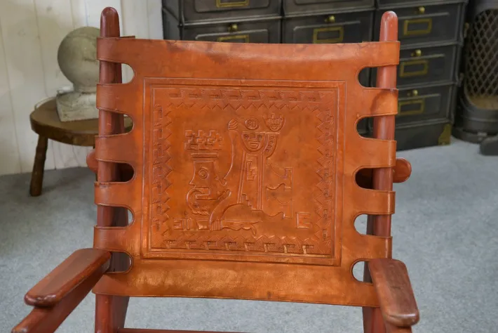 Pamono Armchair in Wood and Red Leather by Angel Pazmino, 1960s
