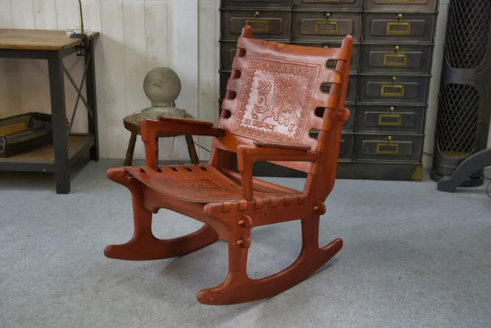 Pamono Armchair in Wood and Red Leather by Angel Pazmino, 1960s