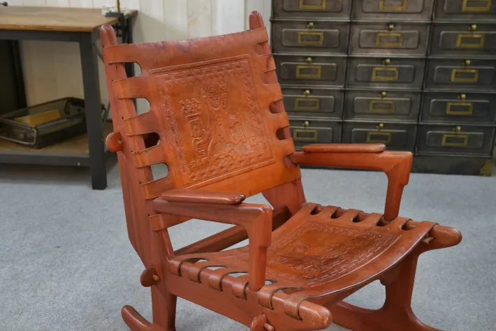 Pamono Armchair in Wood and Red Leather by Angel Pazmino, 1960s
