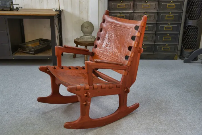 Pamono Armchair in Wood and Red Leather by Angel Pazmino, 1960s