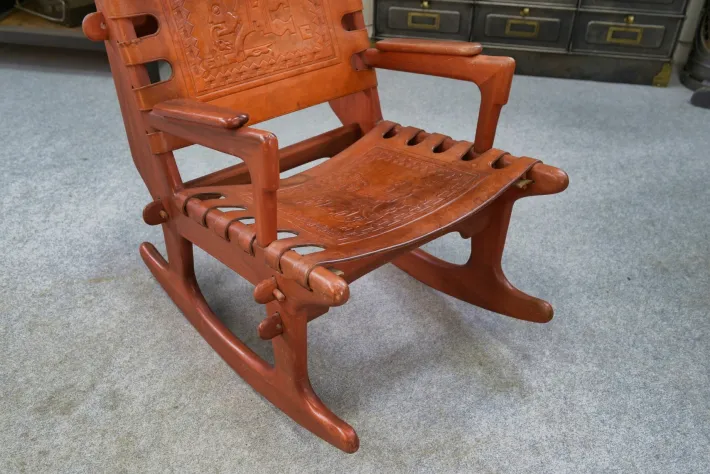 Pamono Armchair in Wood and Red Leather by Angel Pazmino, 1960s