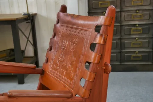 Pamono Armchair in Wood and Red Leather by Angel Pazmino, 1960s