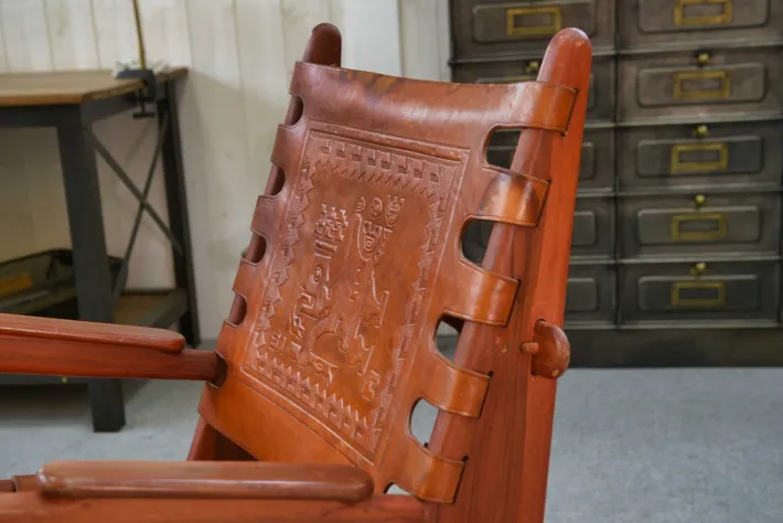 Pamono Armchair in Wood and Red Leather by Angel Pazmino, 1960s