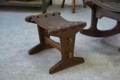 Pamono Armchair with Ottoman in Wood and Brown Leather by Angel Pazmino, 1960s, Set of 2 Clearance