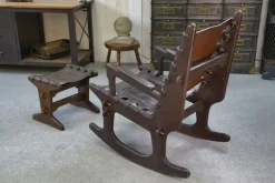Pamono Armchair with Ottoman in Wood and Brown Leather by Angel Pazmino, 1960s, Set of 2 Clearance