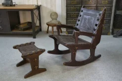 Pamono Armchair with Ottoman in Wood and Brown Leather by Angel Pazmino, 1960s, Set of 2 Clearance