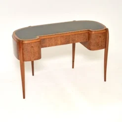 Pamono Art Deco Amboyna and Inlaid Satin Wood Desk with Leather Top, 1930s Online