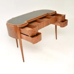 Pamono Art Deco Amboyna and Inlaid Satin Wood Desk with Leather Top, 1930s Online